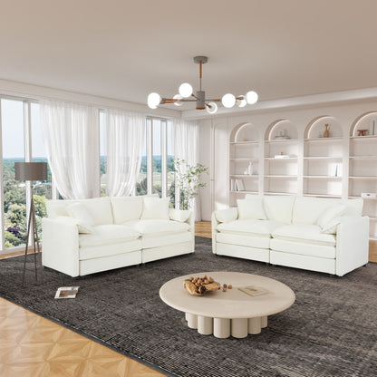 Oversized Deep Seat Luxury 2 Piece Sofa Set, Modern Chenille Comfy Cloud Couches With 4 Pillows - Beige