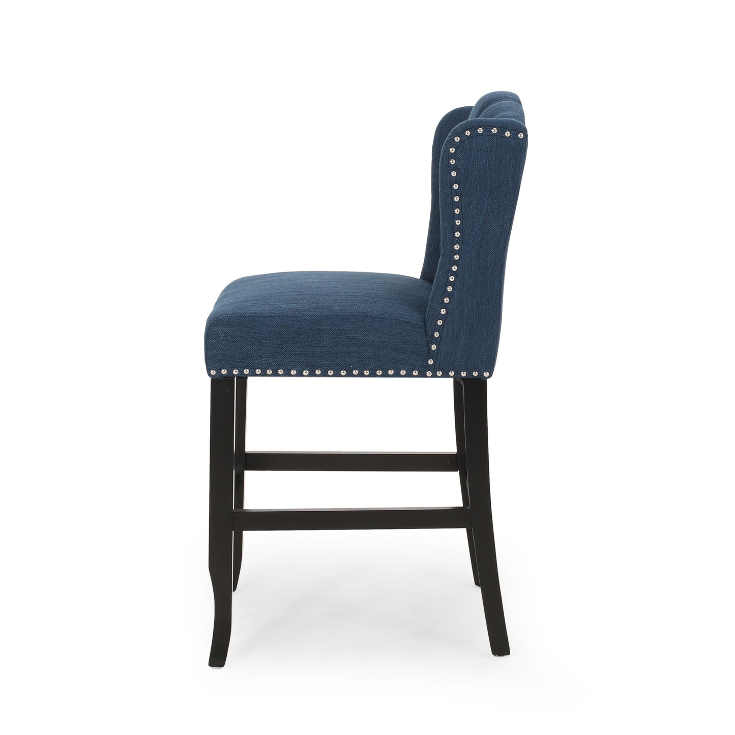 Solara - Fabric Tufted Counter Stool With Nailhead Accents (Set of 2) - Navy Blue