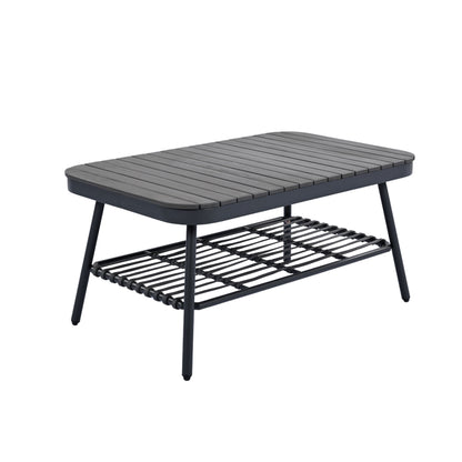 4 Piece Outdoor Patio Furniture Set, Metal Chairs With Woven Rope U Shaped Backrest, Outdoor Conversation Set With Thick Cushions And Coffee Table For Garden, Poolside, Balcony - Black / Gray