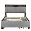 Full Size Upholstered Platform Bed With Storage Headboard, Twin Size Trundle & 2 Drawers And A Set Of Sockets & USB Ports - Gray