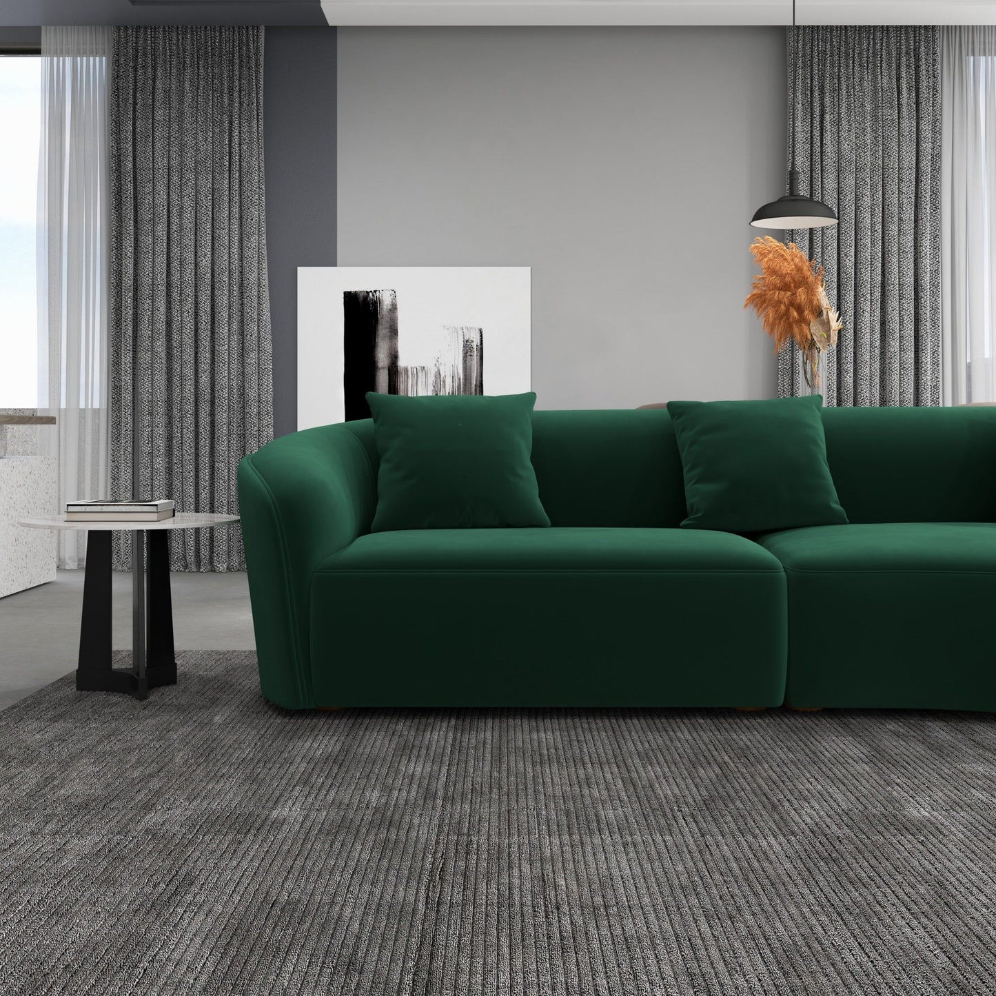 Elijah - Japandi Style Curvy Sectional Sofa - Green