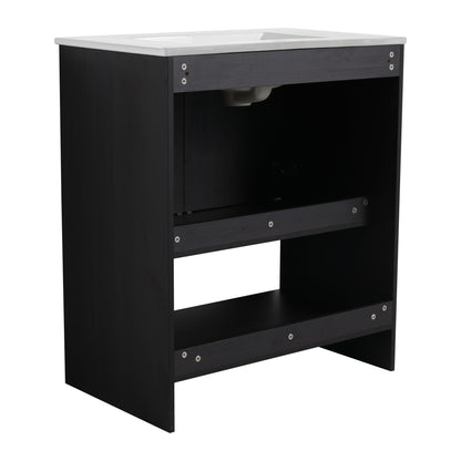 Modern Freestanding 30" Bathroom Vanity With Ceramic Sink, Soft Closing Doors Cabinet - Dark Oak