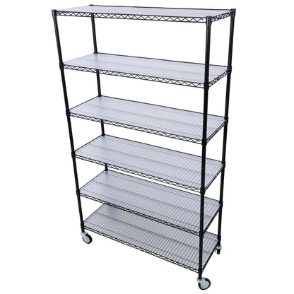 84" x 48" x 20" 6 Tier 6000Lbs Capacity Nsf Metal Shelf Wire Shelving Unit, Heavy Duty Adjustable Storage Rack With Wheels & Shelf Liners For Commercial Grade Utility Steel Storage Rack - Black