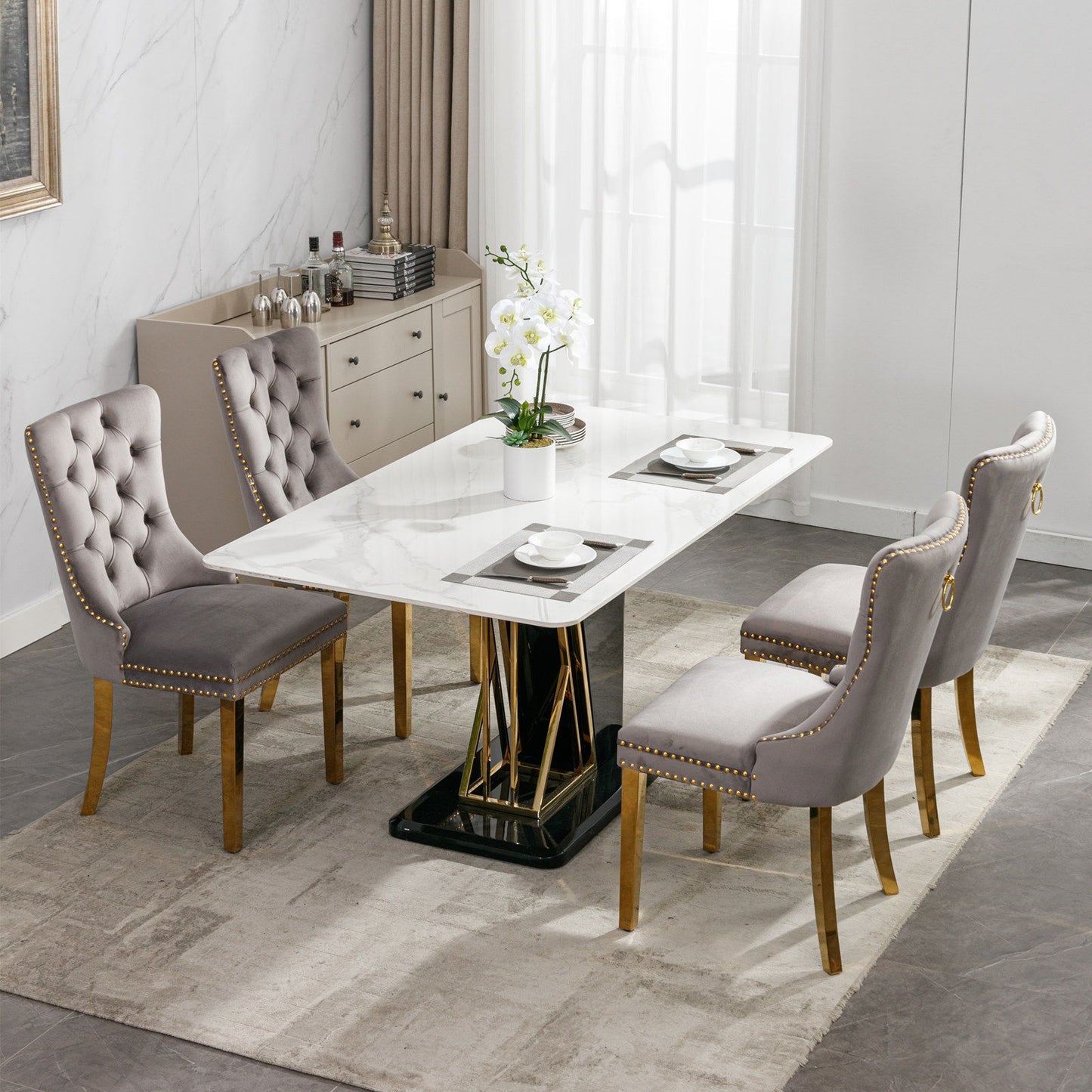 Nikki - Modern, High-End Tufted Solid Wood Contemporary Velvet Upholstered Dining Chair With Golden Stainless Steel Plating Legs, Nailhead Trim (Set of 2) - Gray / Gold