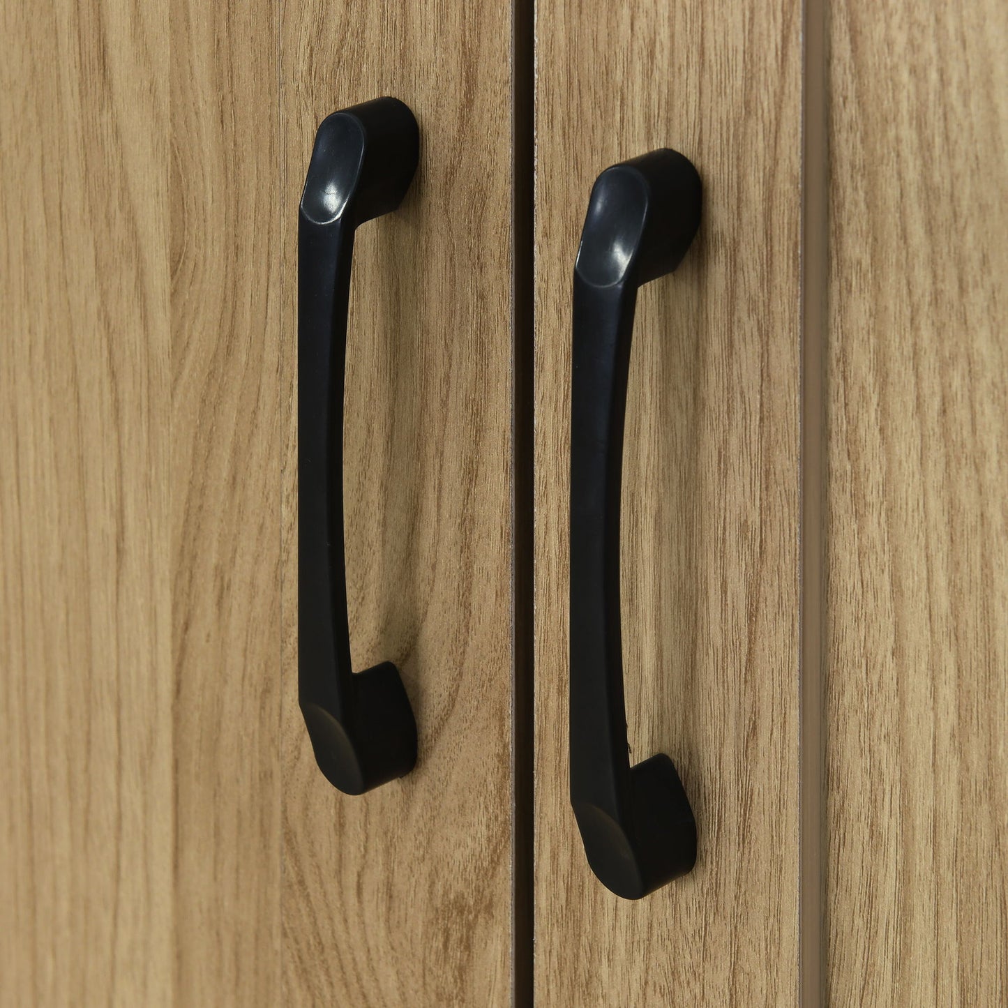 3 Door Storage Wardrobe For Dedroom With Shelves And 2 Drawers, Side Storage Shelves - Nature