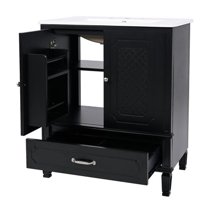 Vintage Style 30" Bathroom Vanity With Sink, Multi Functional Storage, Soft Closing Door - Black
