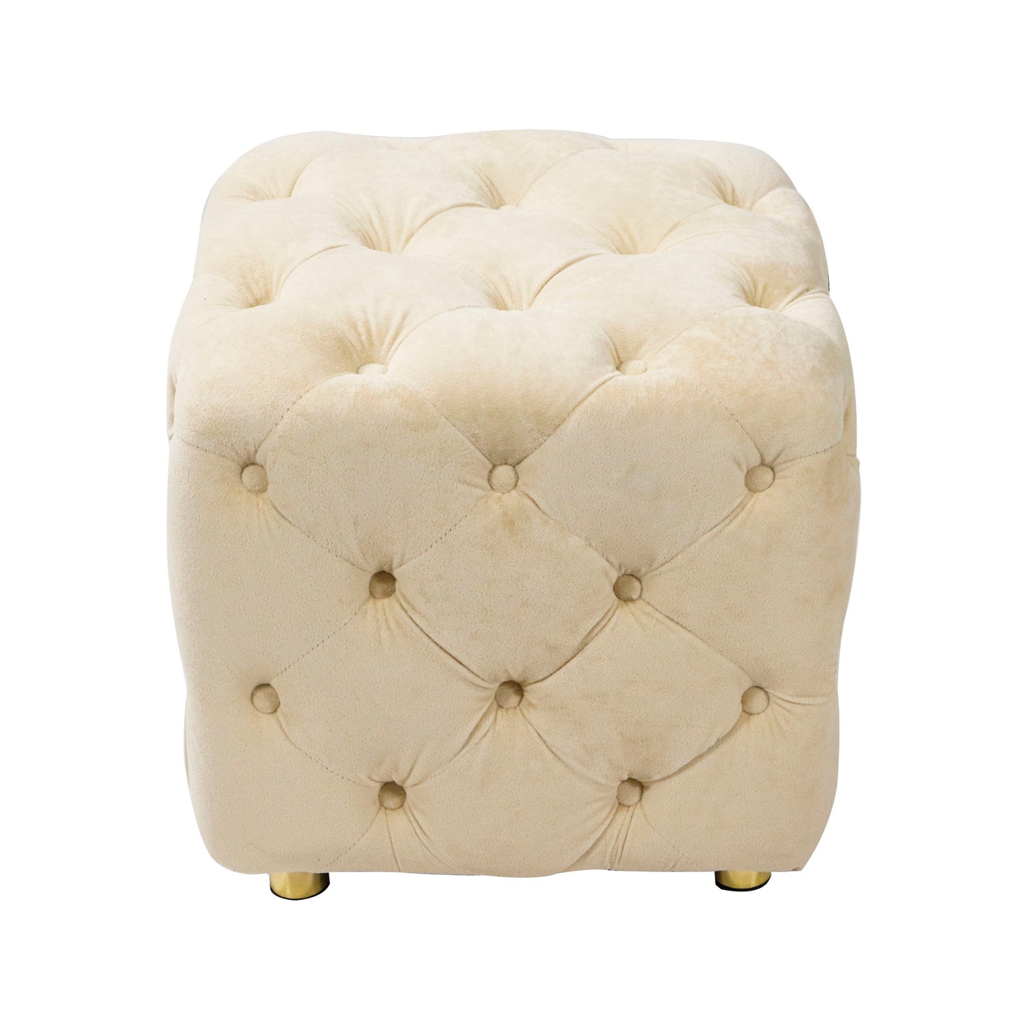 Modern Velvet Upholstered Ottoman, Exquisite Small End Table, Soft Foot Stool, Dressing Makeup Chair, Comfortable Seat For Living Room, Bedroom, Entrance - Beige