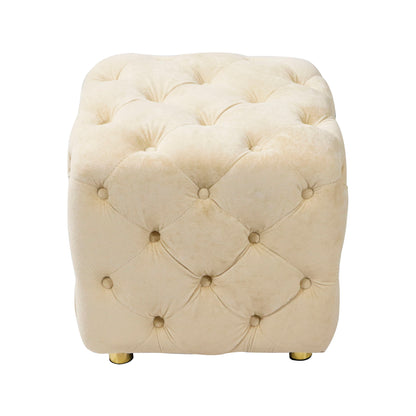 Modern Velvet Upholstered Ottoman, Exquisite Small End Table, Soft Foot Stool, Dressing Makeup Chair, Comfortable Seat For Living Room, Bedroom, Entrance - Beige