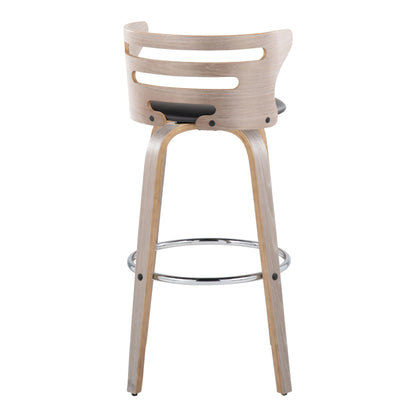 Cosini - Mid-Century Modern Fixed Height Barstool With Swivel With Round Footrest (Set of 2) - Light Gray / Black