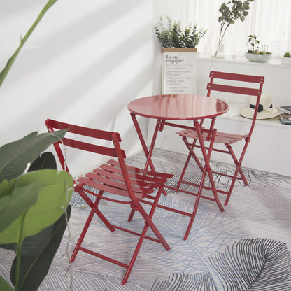 3 Piece Patio Bistro Set Of Foldable Round Table And Chairs - Red