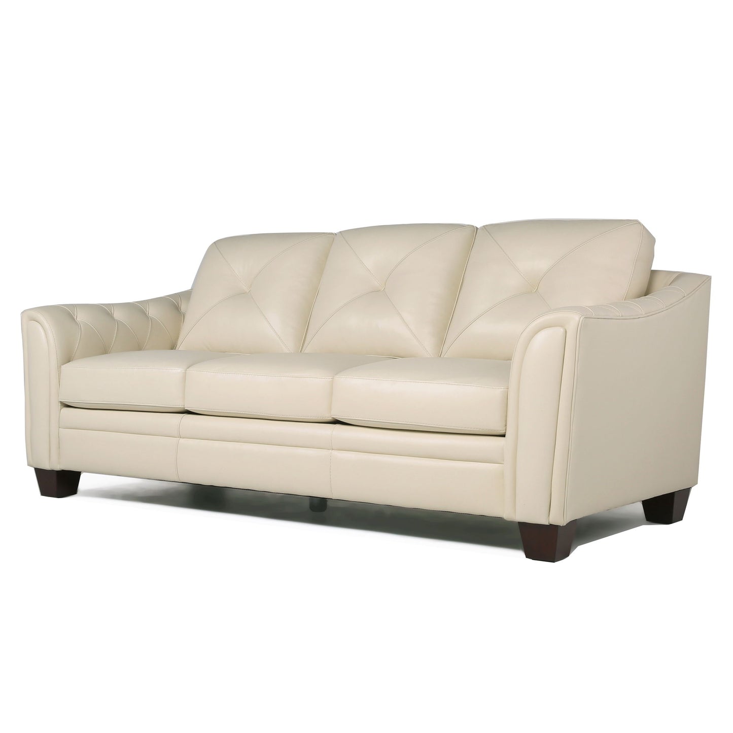 Modern Tufted Leather Sofa - Ivory