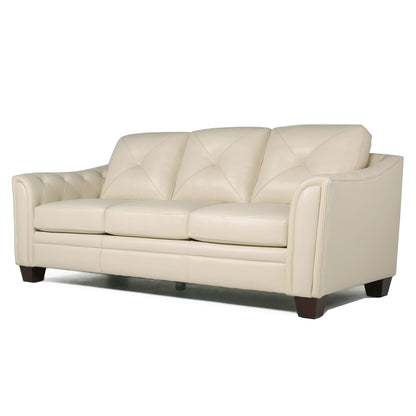 Modern Tufted Leather Sofa - Ivory