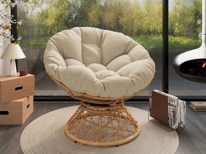 Ergonomic Wicker Chair With Cloud Thick Density Cushion, 3 Proof Cover High Capacity Iron Frame Fluid 360ÔøΩÔøΩÔøΩÔøΩÔøΩÔøΩÔøΩÔøΩÔøΩÔøΩÔøΩÔøΩÔøΩÔøΩÔøΩ Swivel - Beige / Natural