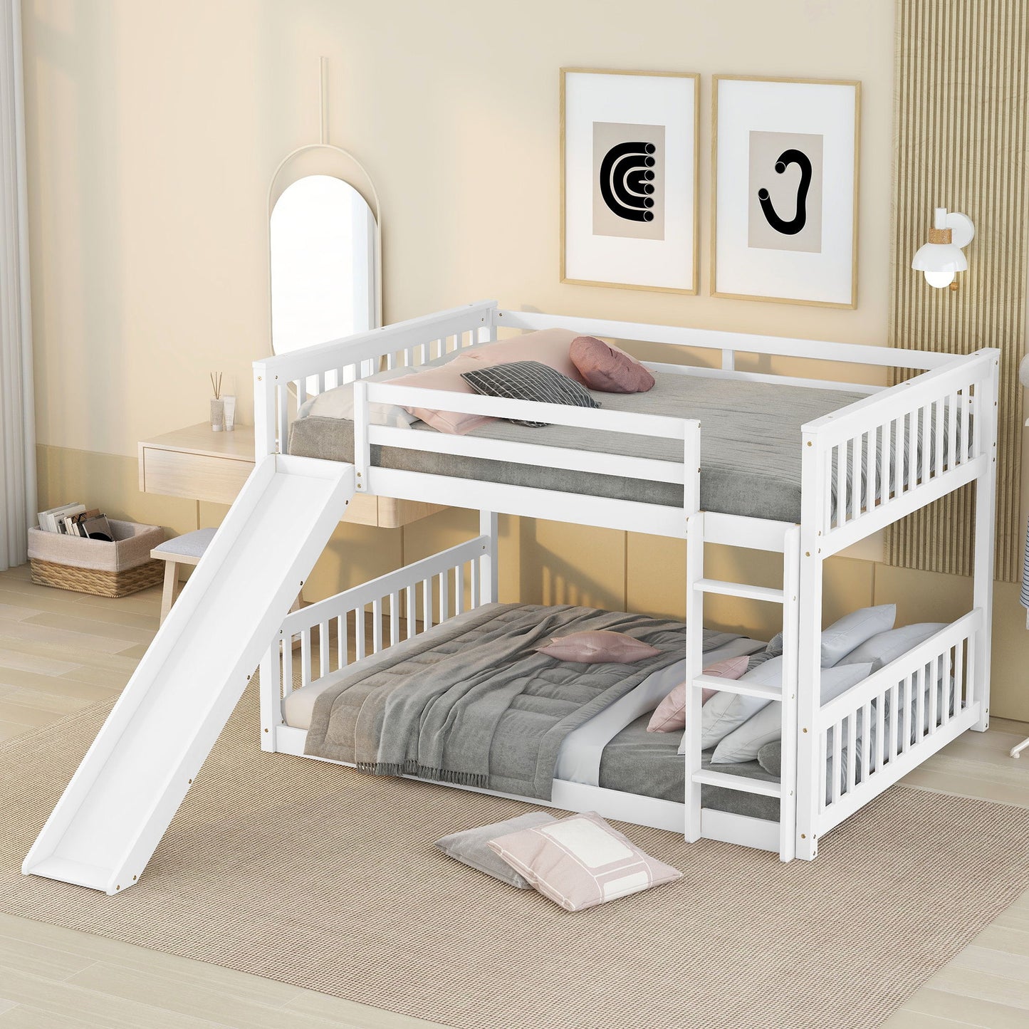 Full Over Full Bunk Bed With Slide And Ladder - White