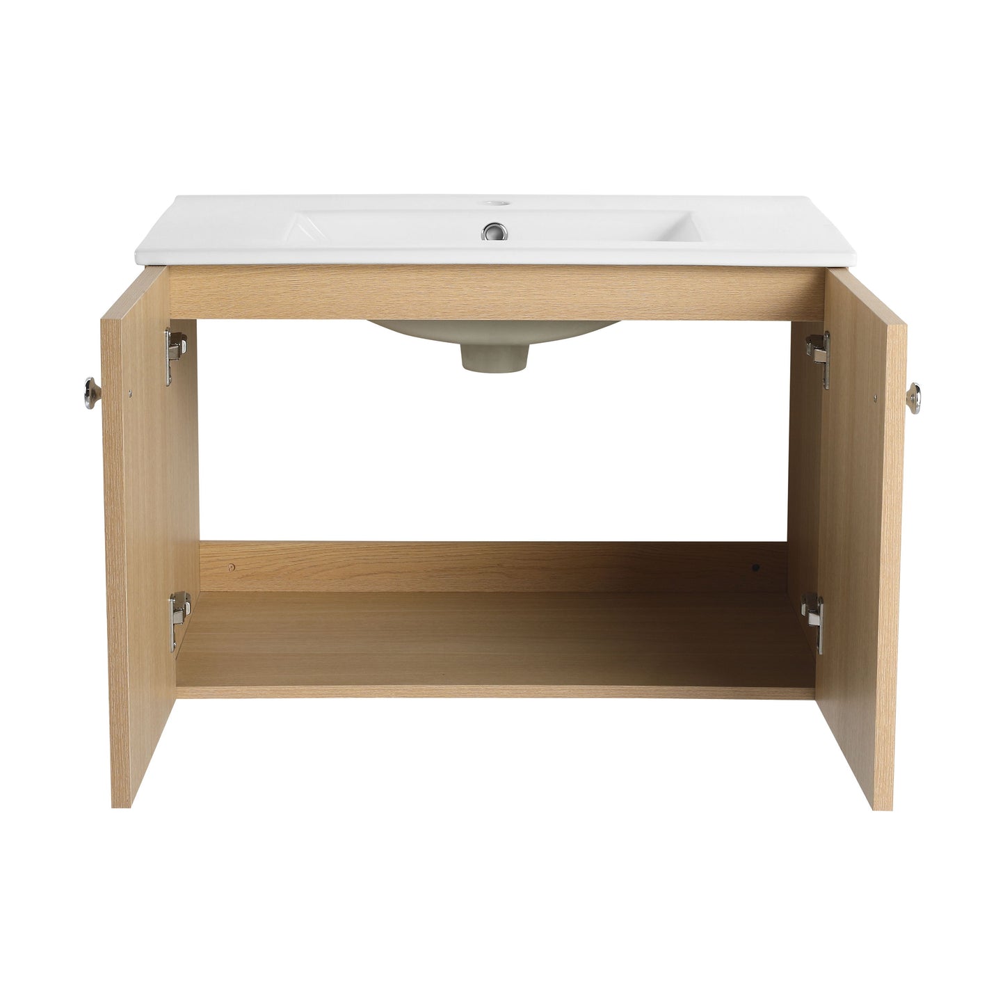 Modern Wall Mounted 30" Bathroom Vanity With Ceramic Sink And Soft Closing Doors - Oak