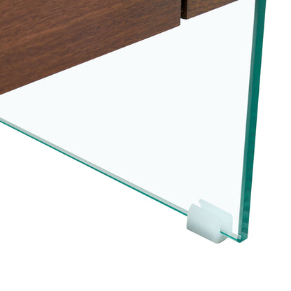 Modern 2 Tier Coffee Table With Drawer Clear Tempered Glass, Multifunctional Storage - Transparent / Wood