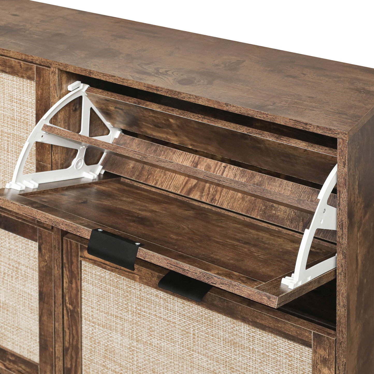 4 Door Shoe Rack, Freestanding Modern Shoe Storage Cabinet, For Entryway - Burly Wood