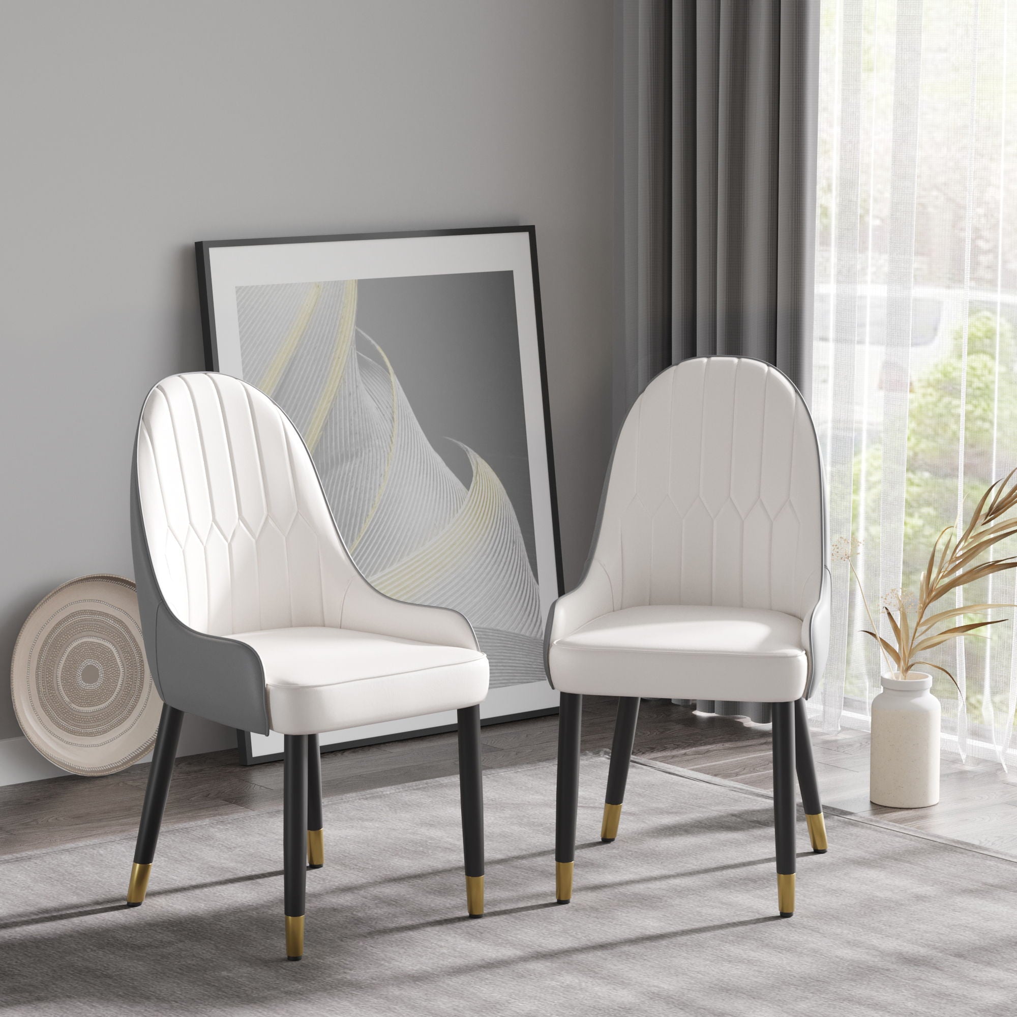 Modern Sponge-Filled Dining Chair, Solid Wood Metal Legs, Suitable For Restaurants, Living Rooms And Rooms (Set of 2) - White / Gray