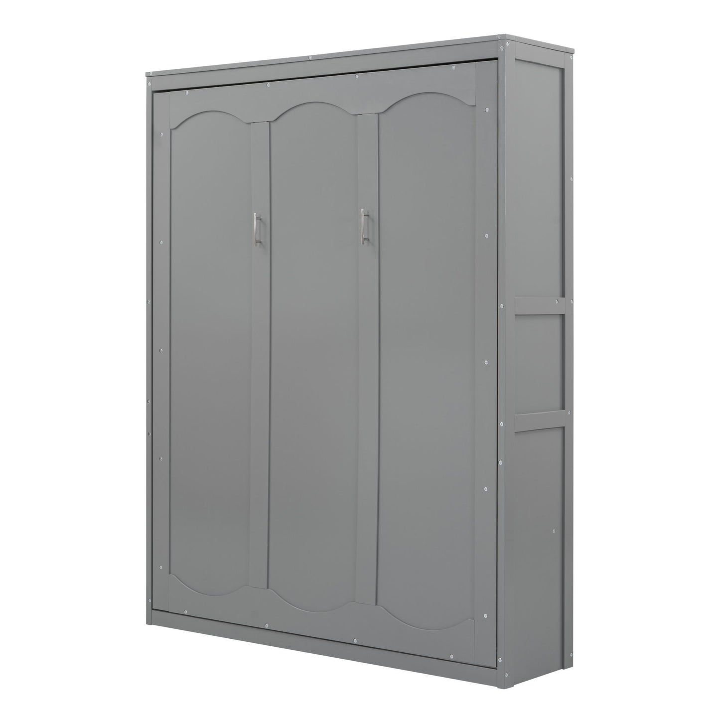 Queen Size Murphy Wall Bed With Shelves, Space Saving And Construction - Gray