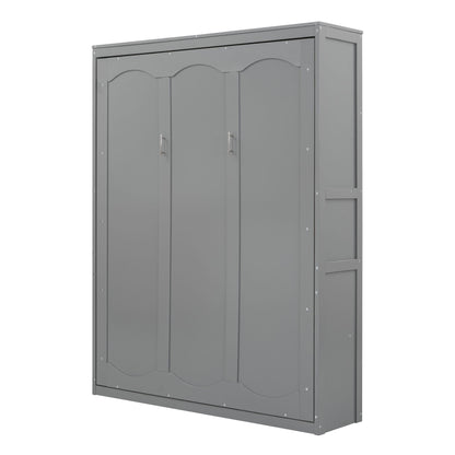 Queen Size Murphy Wall Bed With Shelves, Space Saving And Construction - Gray