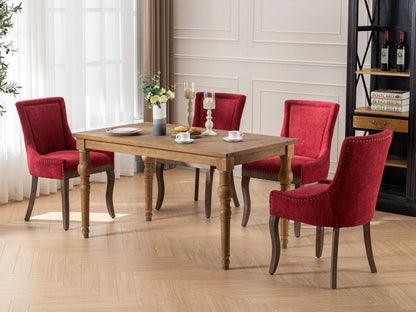 Ultra Side Dining Chair, Thickened Fabric Chairs With Neutrally Toned Solid Wood Legs, Bronze Nail Head (Set of 2) - Wine Red / Burgundy
