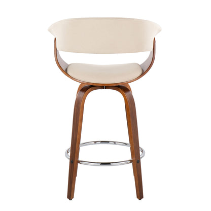 Vintage Mod - Mid-Century Modern Fixed Height Counter Stool With Swivel With Round Footrest (Set of 2) - Walnut / Cream