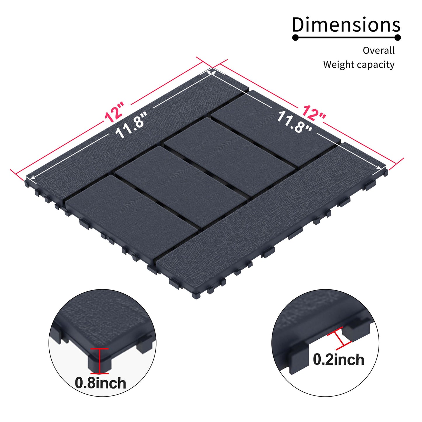 H Style Diy - Module Interlocking Patio Deck Tiles - Dark Gray