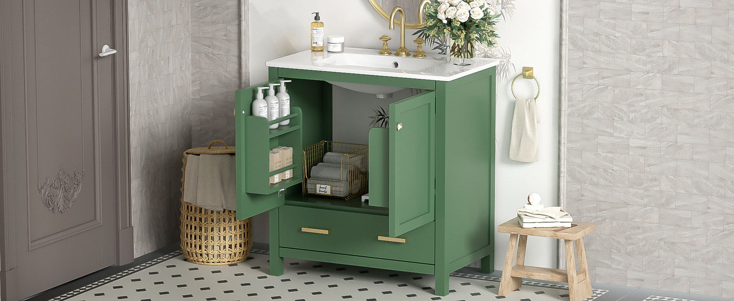 Bathroom Vanity With Single Sink, Combination Under Counter Sink, Bathroom Storage Cabinet With 2 Doors And A Drawer, Soft Closure, Multifunctional Storage - Green
