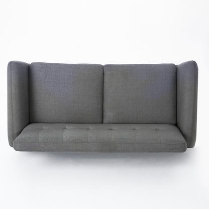 Mid Century Modern Loveseat Sofa With Button Tufted Backrest - Dark Gray