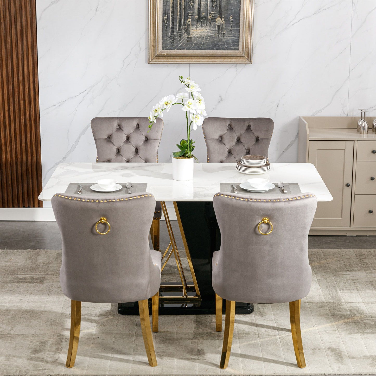 Nikki - Modern, High-End Tufted Solid Wood Contemporary Velvet Upholstered Dining Chair With Golden Stainless Steel Plating Legs, Nailhead Trim (Set of 2) - Gray / Gold