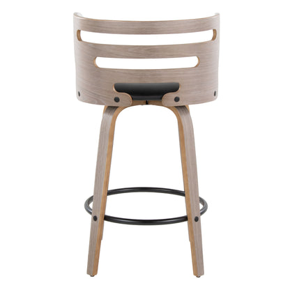 Cosini - Mid-Century Modern Fixed Height Barstool With Swivel And Round Footrest (Set of 2) - Light Gray / Black