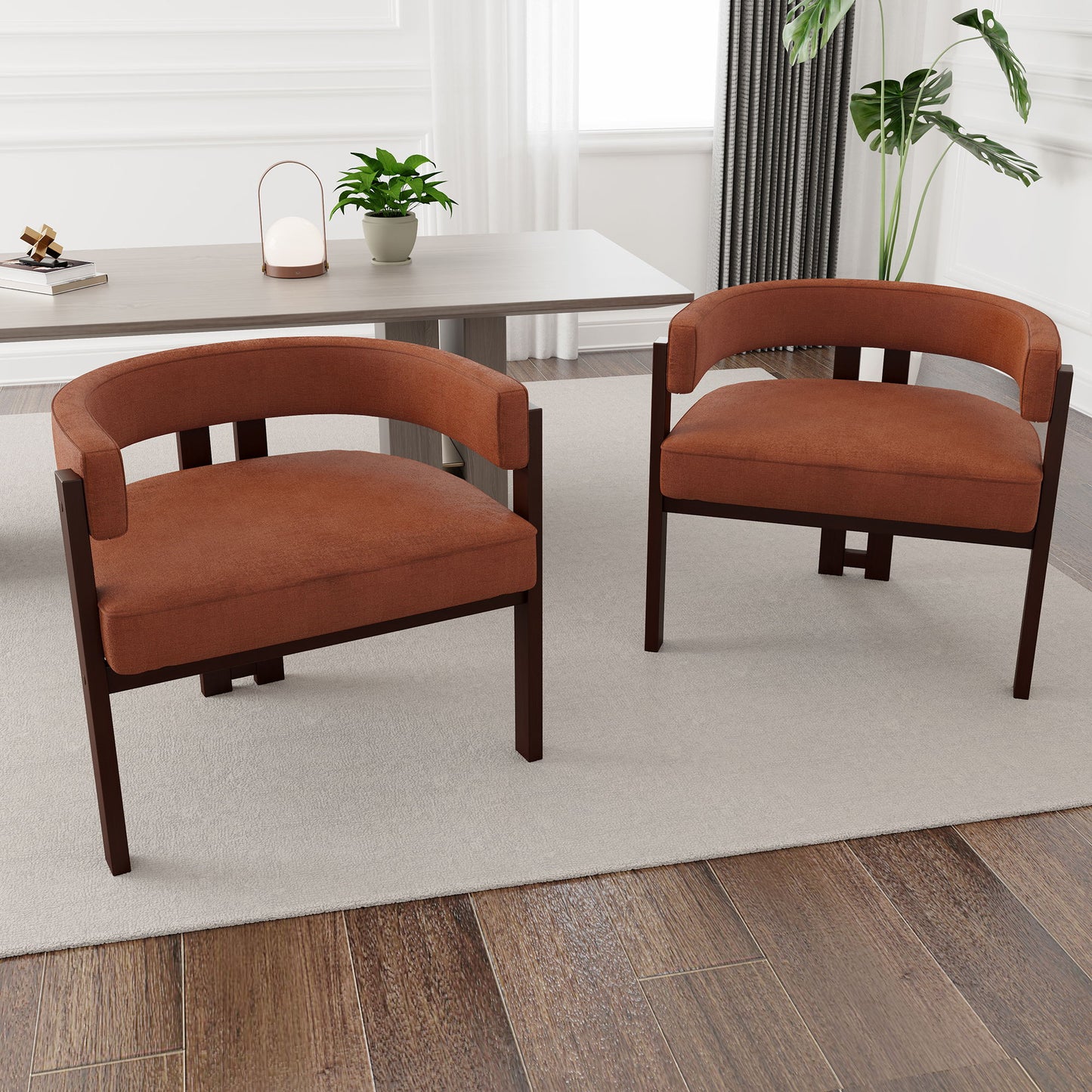 Modern Accent Chair Teddy Upholstered Armchair Open Back 3 Legs Barrel Dining Chair - Orange