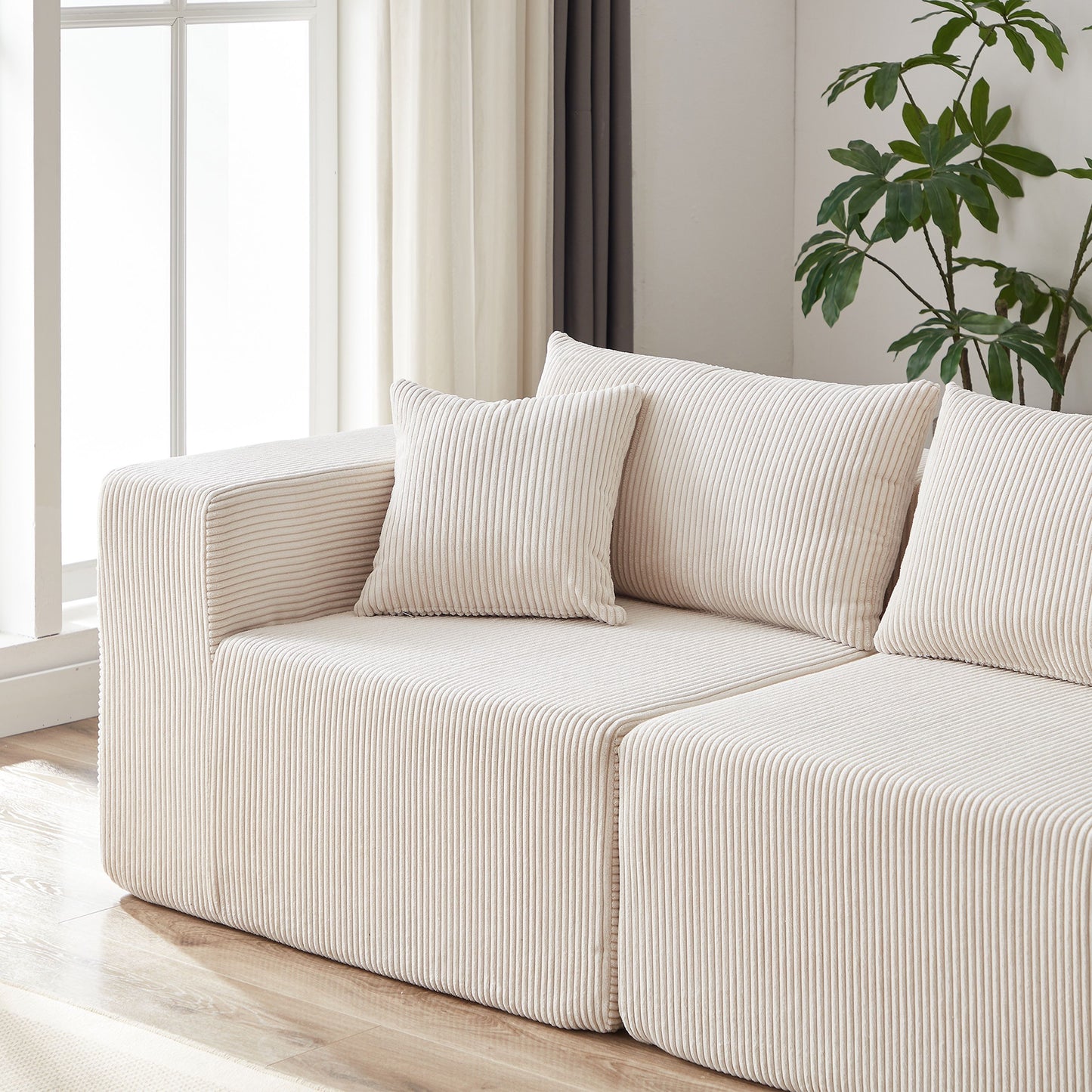 Corduroy Modular L Shaped Sectional Sofa, Luxury Floor Couch Set, 4 Piece Free Combination - Beige