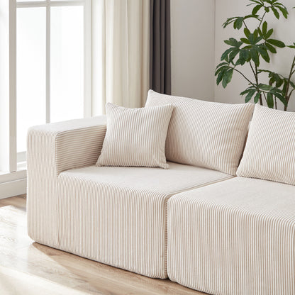 Corduroy Modular L Shaped Sectional Sofa, Luxury Floor Couch Set, 4 Piece Free Combination - Beige
