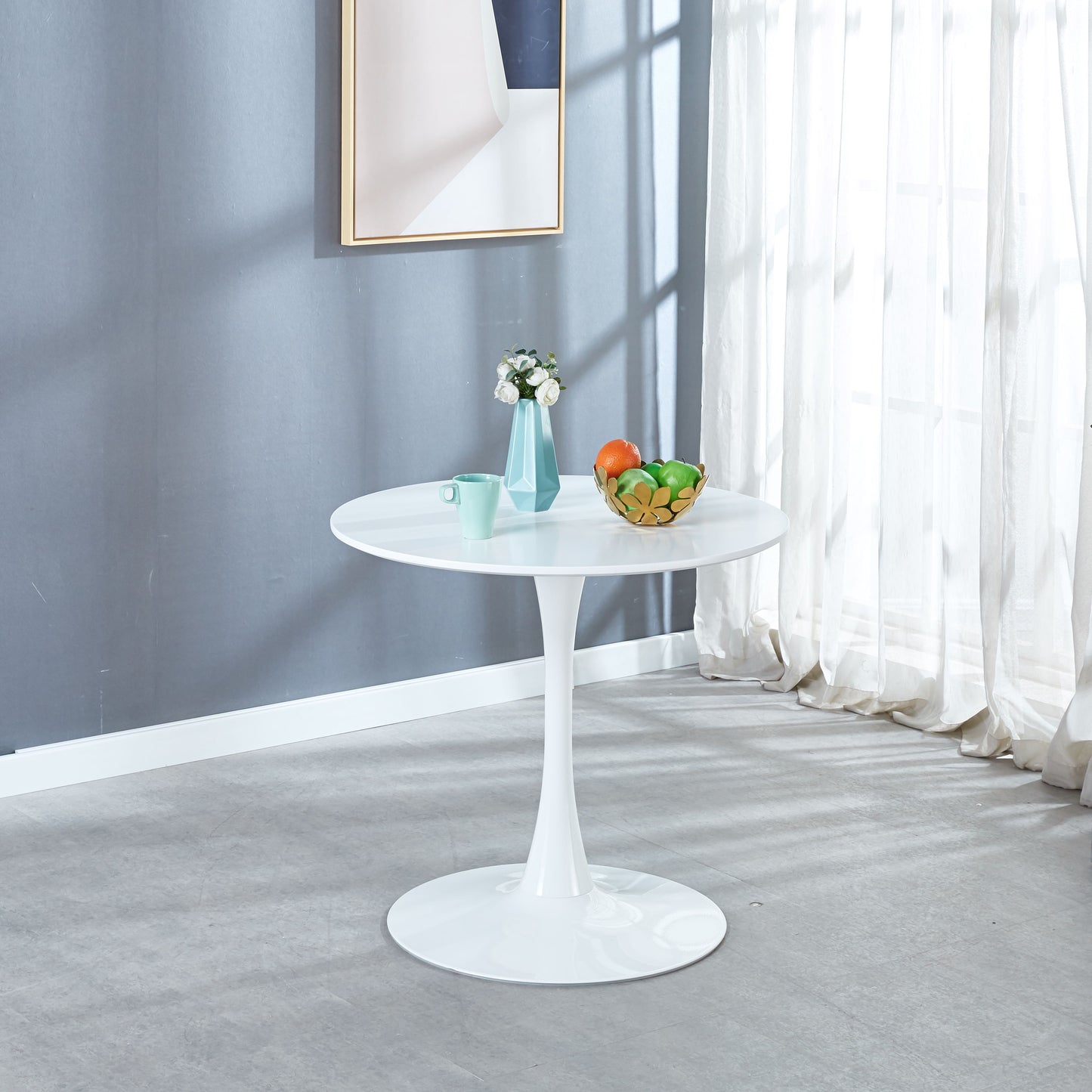 Tulip Table Mid-Century Dining Table For 2-4 People With Round MDF Table Top, Pedestal Dining Table, End Table Leisure Coffee Table - White