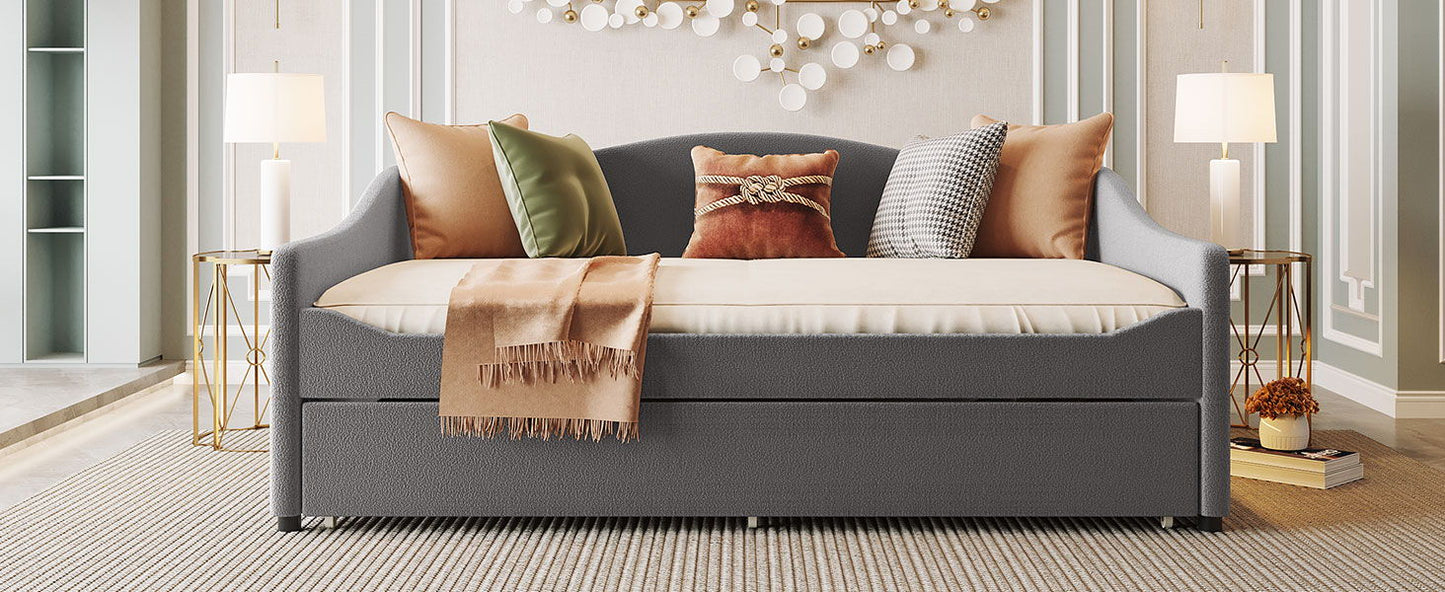 Full Size Upholstered Daybed With Light And Trundle - Gray