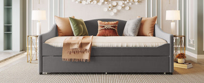 Full Size Upholstered Daybed With Light And Trundle - Gray
