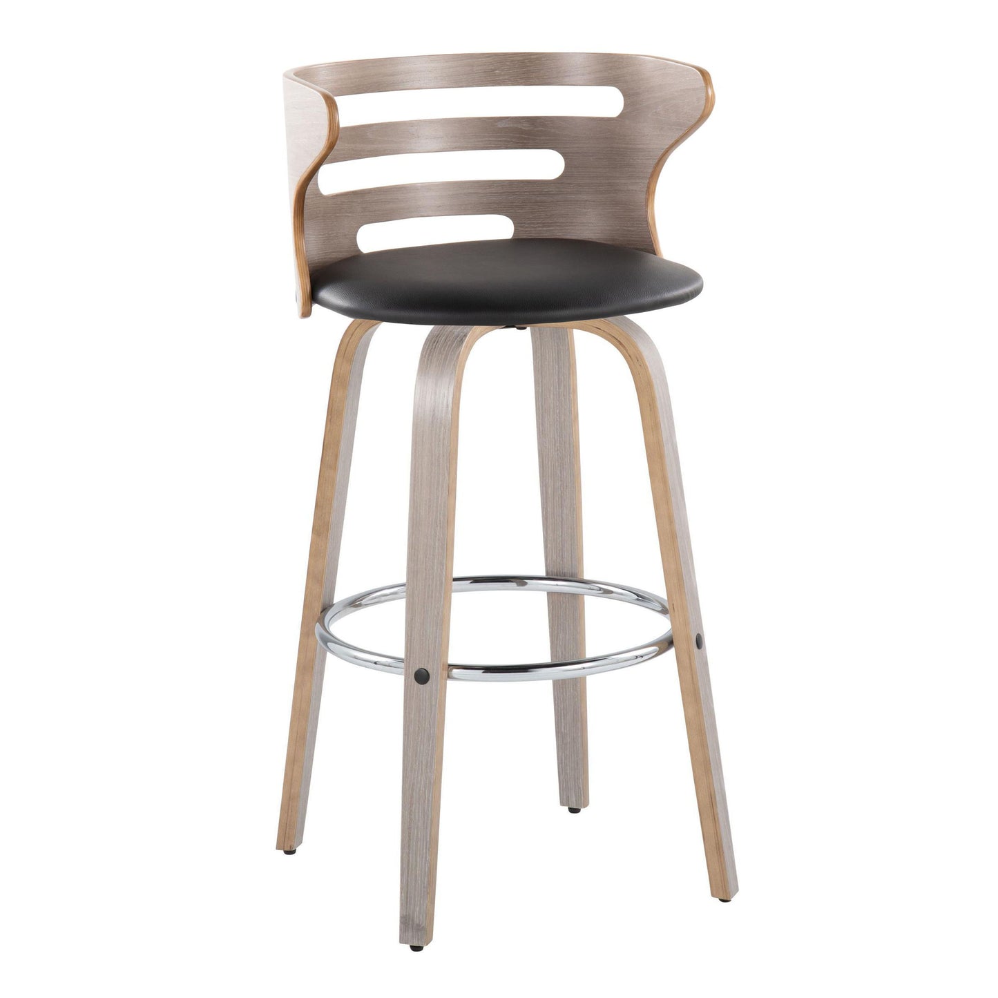 Cosini - Mid-Century Modern Fixed Height Barstool With Swivel With Round Footrest (Set of 2) - Light Gray / Black