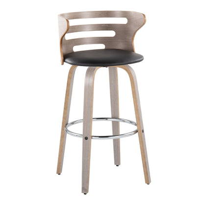 Cosini - Mid-Century Modern Fixed Height Barstool With Swivel With Round Footrest (Set of 2) - Light Gray / Black