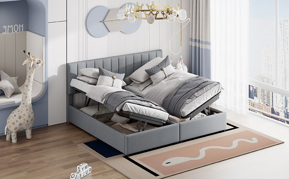 King Size Upholstered Platform Bed With A Hydraulic Storage System - Gray