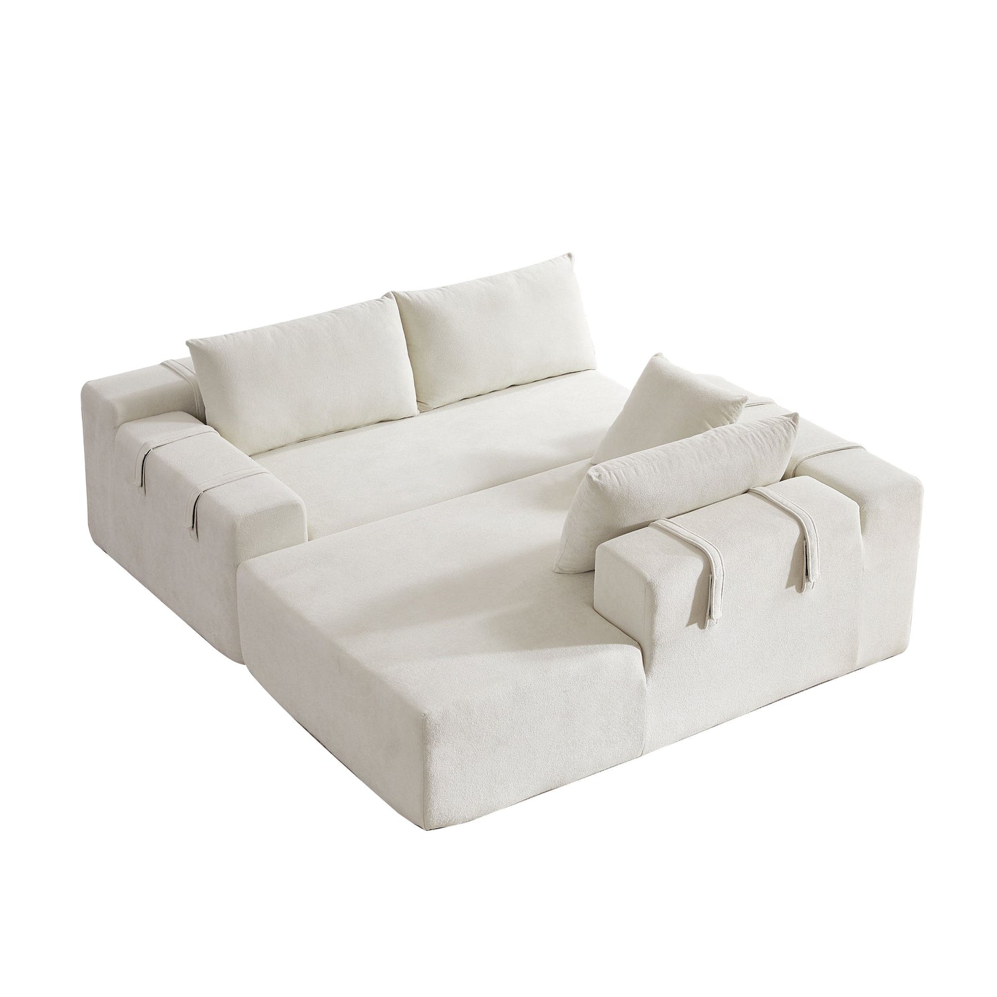 Modern Chenille Upholstered Sectional Sofa Couch Set, Modular L Shaped Sectional Living Room Sofa Set & 6 Pillows, Free Combination - Beige