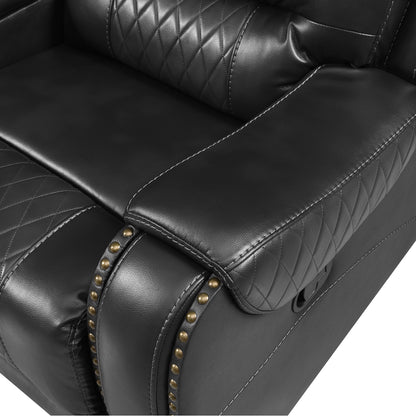 Manual Reclining Sectional Sofa Set L Shaped Symmetrical Motion Sofa Corner Couch Sets With Storage Boxes, 4 Cup Holders And LED Light Strip For Living Room - Black