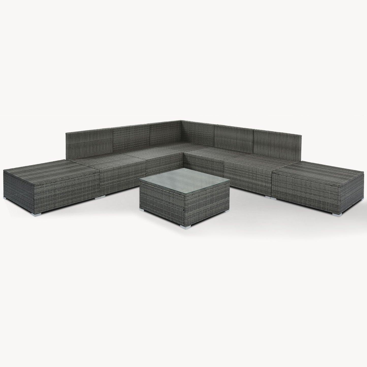 8 Pieces Outdoor Patio Furniture Sets, Garden Conversation Wicker Sofa Set, Single Sofa Combinable - Beiges / Gray