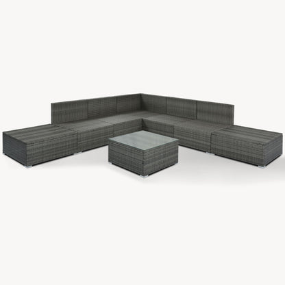 8 Pieces Outdoor Patio Furniture Sets, Garden Conversation Wicker Sofa Set, Single Sofa Combinable - Beiges / Gray