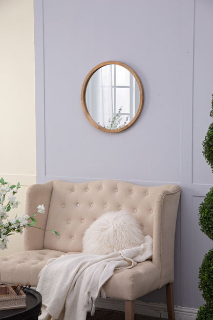 Circle Wall Mirror With Wooden Frame, Wall Mirror For Living Room - Brown