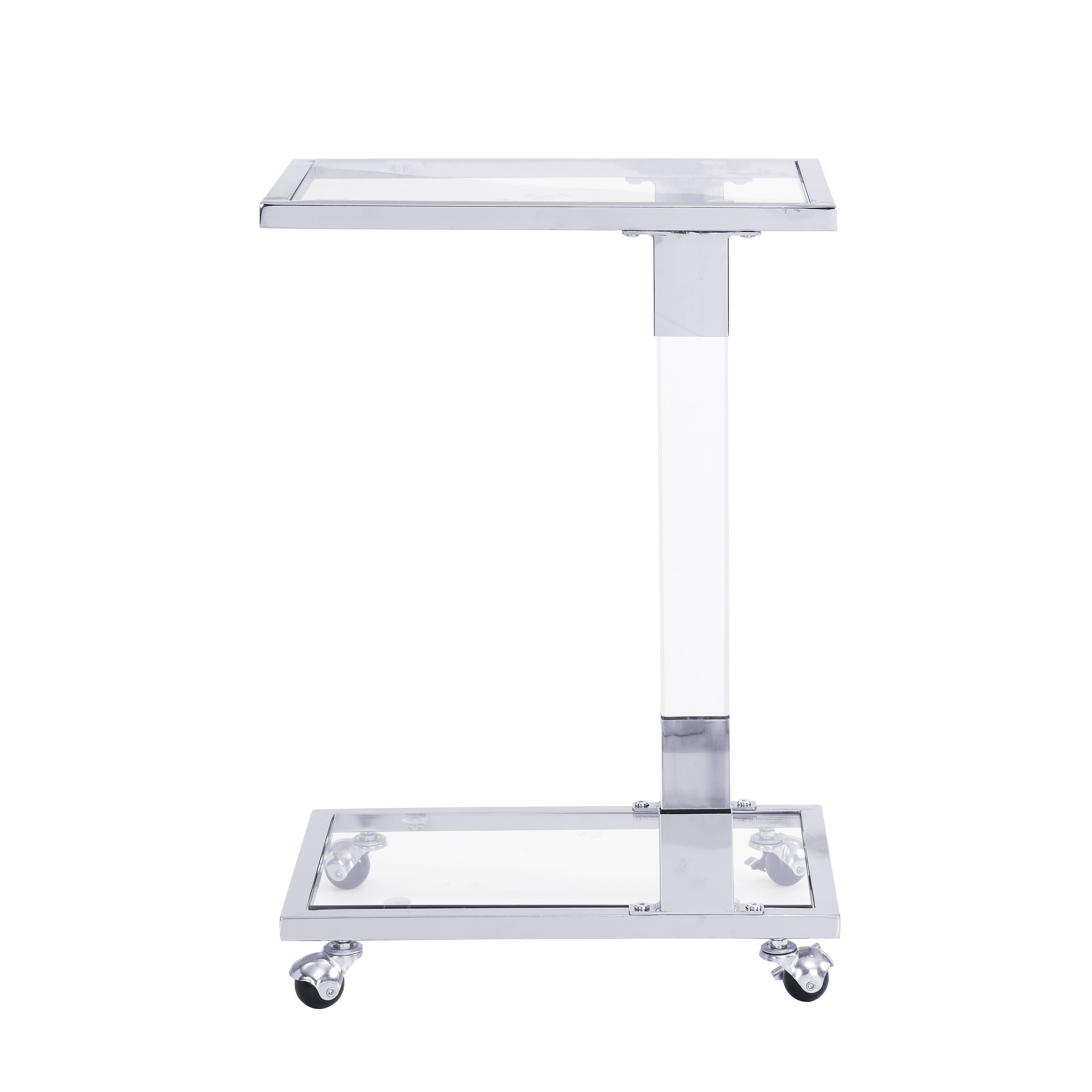 Glass Side Table, Acrylic End Table, Glass Top C Shape Square Table With Metal Base For Living Room, Bedroom, Balcony Home And Office - Chrome