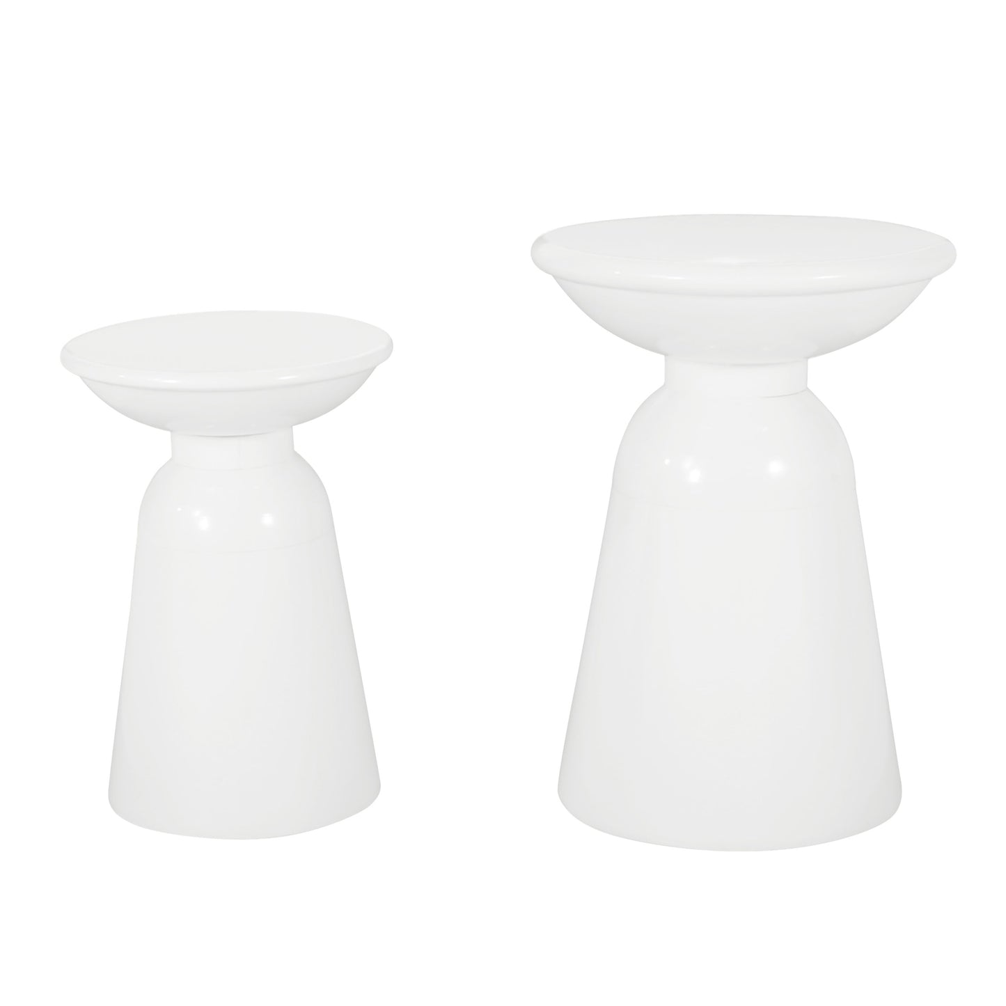Serenita - Outdoor Iron Side Tables With Flared Design, (Set of 2) - White