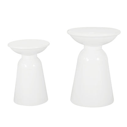 Serenita - Outdoor Iron Side Tables With Flared Design, (Set of 2) - White