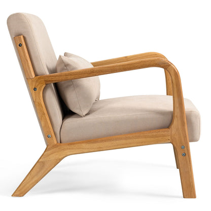 Leisure Chair With Solid Wood Armrest And Feet, Mid-Century Modern Accent Sofa, 1 Seat - Beige
