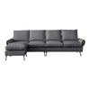 Modern Sectional Technical Leather L-Shaped Sofa Couch With Convertible Ottoman - Dark Gray